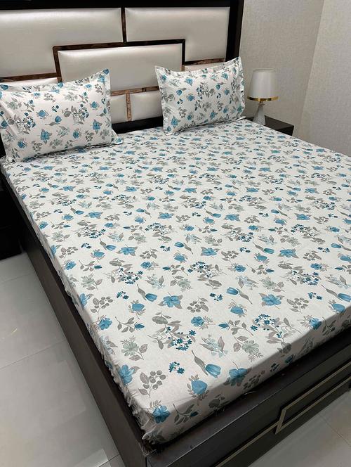 printed tc fitted king-sized bedsheet with elastic and 2 pillow covers - 21601876 - Very Small Image - 1
