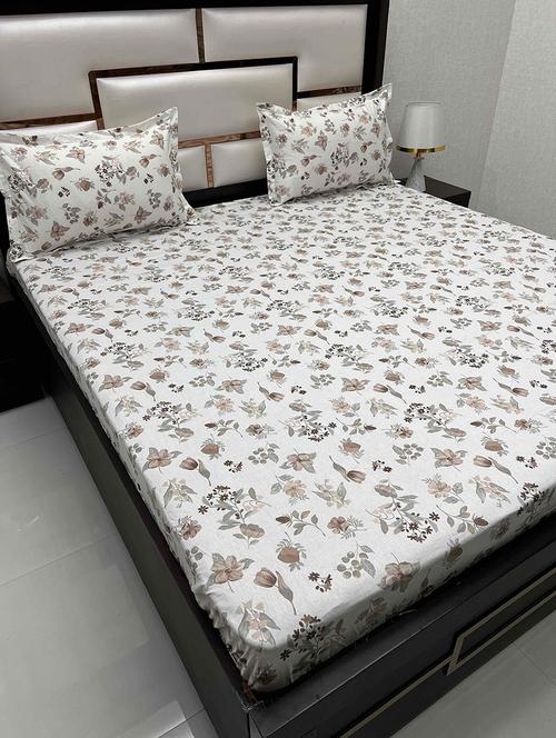 printed tc fitted king-sized bedsheet with elastic and 2 pillow covers - 21601877 - Very Small Image - 1