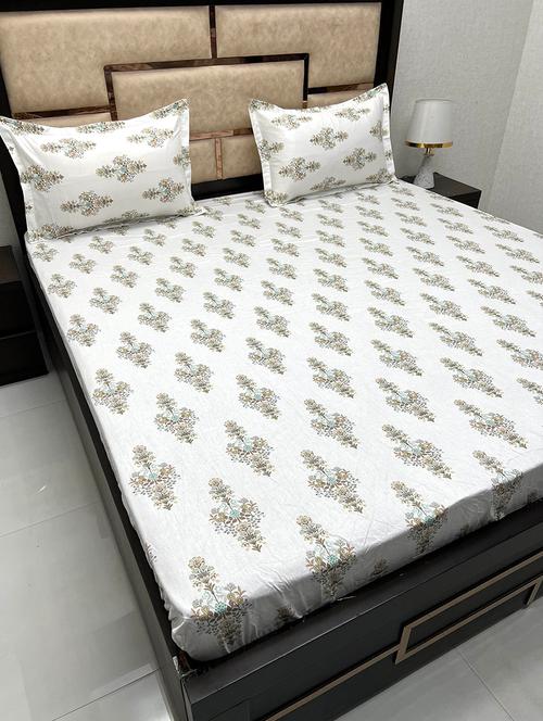 printed tc fitted king-sized bedsheet with elastic and 2 pillow covers - 21601888 - Very Small Image - 1