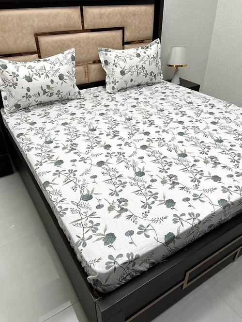 printed tc fitted king-sized bedsheet with elastic and 2 pillow covers - 21601897 - Very Small Image - 1
