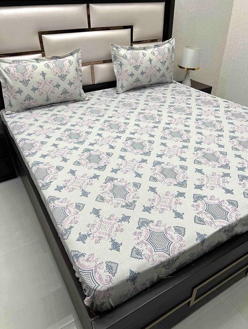 printed tc fitted king-sized bedsheet with elastic and 2 pillow covers - 21601902 - Very Small Image - 1