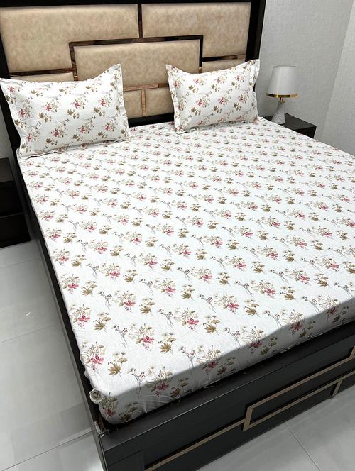 printed tc fitted king-sized bedsheet with elastic and 2 pillow covers - 21601920 - Very Small Image - 1