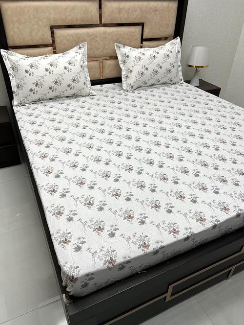 printed tc fitted king-sized bedsheet with elastic and 2 pillow covers - 21601922 - Very Small Image - 1