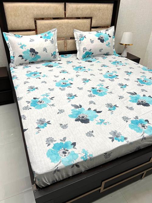printed tc fitted king-sized bedsheet with elastic and 2 pillow covers - 21601927 - Very Small Image - 1