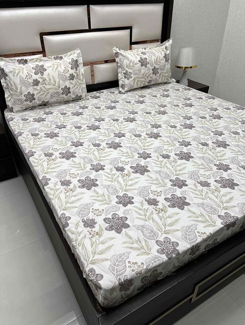 printed tc fitted king-sized bedsheet with elastic and 2 pillow covers - 21601952 - Very Small Image - 1