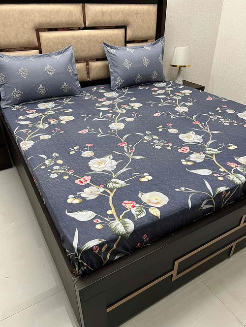 printed tc fitted king-sized bedsheet with elastic and 2 pillow covers - 21601964 - Very Small Image - 1