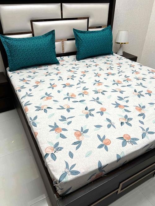 printed tc fitted king-sized bedsheet with elastic and 2 pillow covers - 21601967 - Very Small Image - 1
