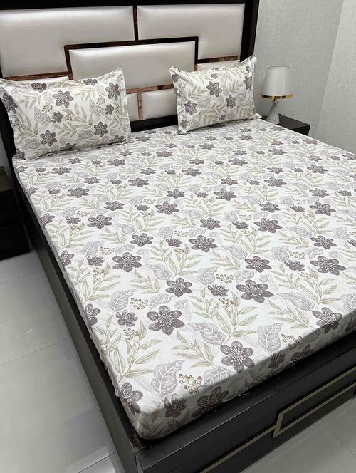 printed tc fitted king-sized bedsheet with elastic and 2 pillow covers - 21601979 - Very Small Image - 1