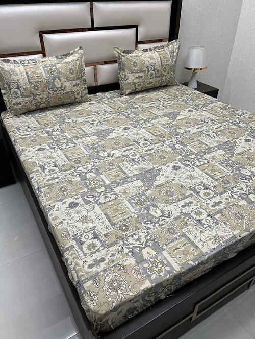 printed tc fitted king-sized bedsheet with elastic and 2 pillow covers - 21602005 - Very Small Image - 1