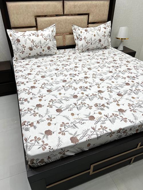 printed tc fitted king-sized bedsheet with 2 pillow covers - 21602035 - Very Small Image - 1