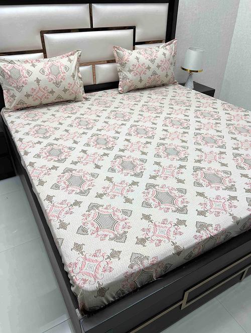 printed tc fitted king-sized bedsheet with 2 pillow cover - 21602054 - Very Small Image - 1