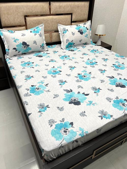 printed tc fitted king-sized bedsheet with 2 pillow covers - 21602073 - Very Small Image - 1