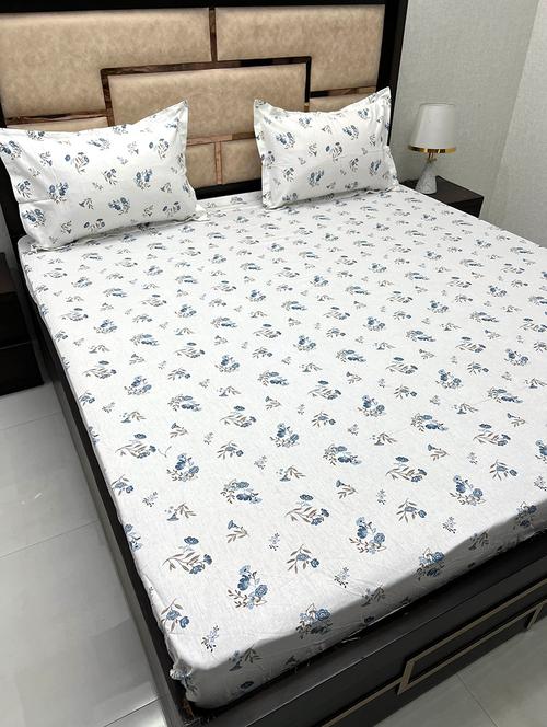 printed tc fitted king-sized bedsheet with 2 pillow covers - 21602075 - Very Small Image - 1