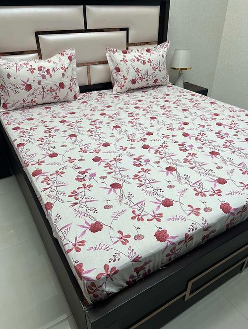 printed tc fitted king-sized bedsheet with 2 pillow covers - 21602101 - Very Small Image - 1
