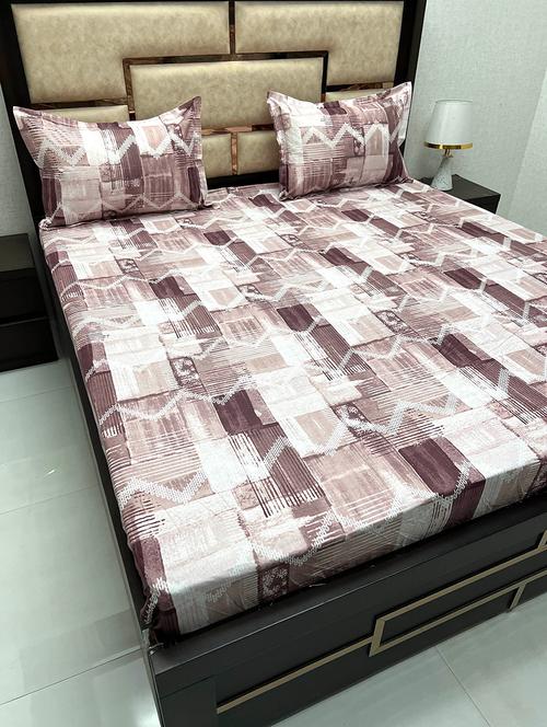 printed tc fitted king-sized bedsheet with 2 pillow covers - 21602105 - Very Small Image - 1