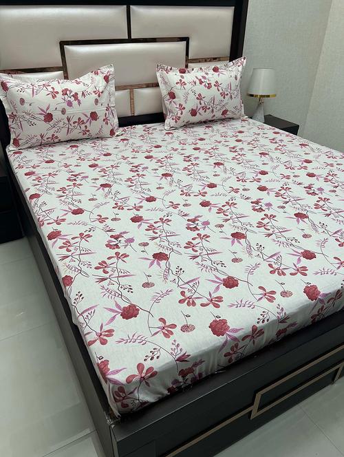 printed tc fitted king-sized bedsheet with 2 pillow covers - 21602136 - Very Small Image - 1