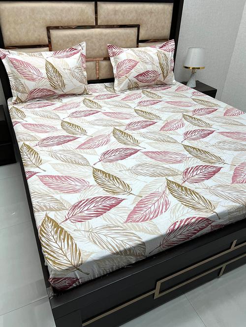 printed tc fitted king-sized bedsheet with 2 pillow covers - 21602155 - Very Small Image - 1