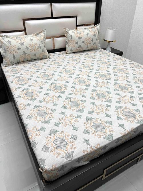 printed tc fitted king-sized bedsheet with 2 pillow covers - 21602166 - Very Small Image - 1