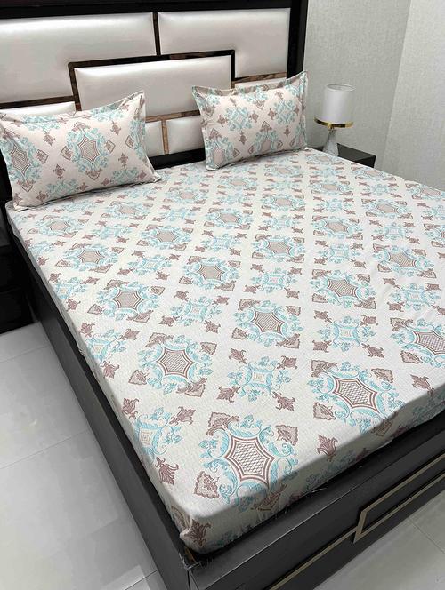 printed tc fitted king-sized bedsheet with 2 pillow covers - 21602167 - Very Small Image - 1
