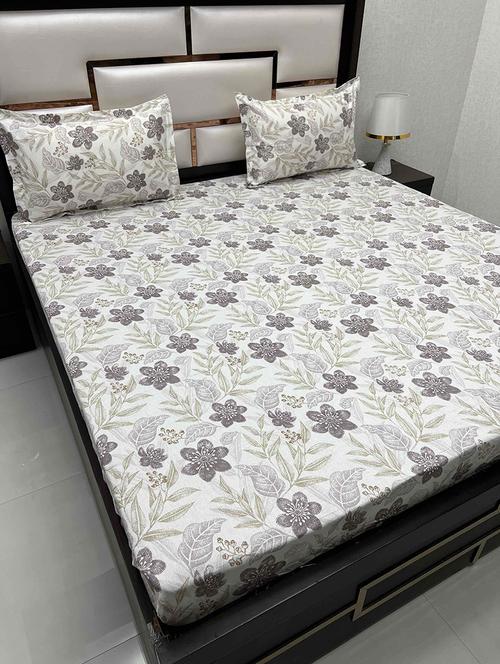 printed tc fitted king-sized bedsheet with 2 pillow covers - 21602176 - Very Small Image - 1