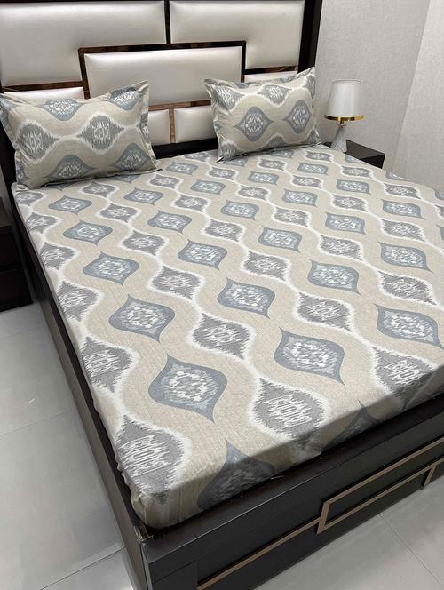 printed tc fitted king-sized bedsheet with 2 pillow covers - 21602207 - Very Small Image - 1