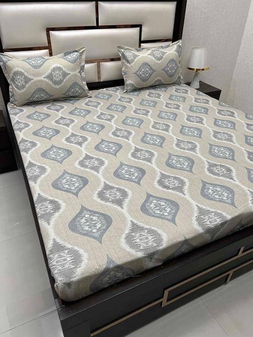 printed tc fitted king-sized bedsheet with 2 pillow covers - 21602248 - Very Small Image - 1
