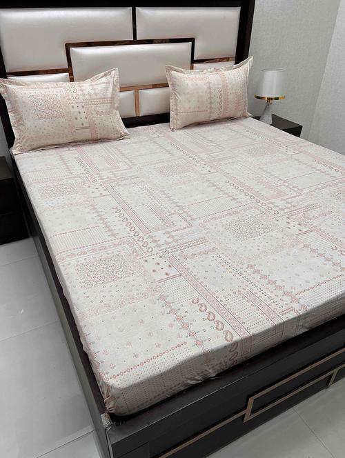 printed tc fitted king-sized bedsheet with 2 pillow covers - 21602252 - Very Small Image - 1