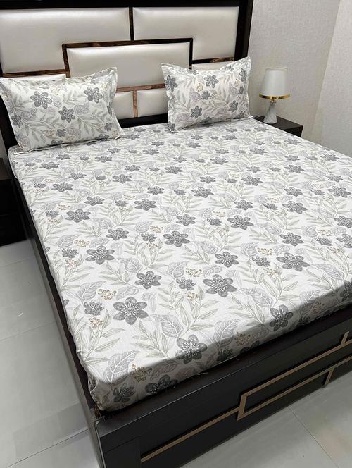 printed tc fitted king-sized bedsheet with 2 pillow covers - 21602287 - Very Small Image - 1