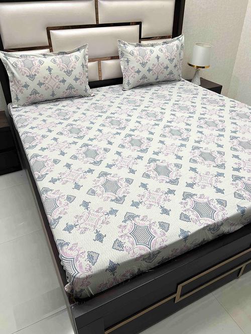 printed tc fitted king-sized bedsheet with 2 pillow covers - 21602298 - Very Small Image - 1