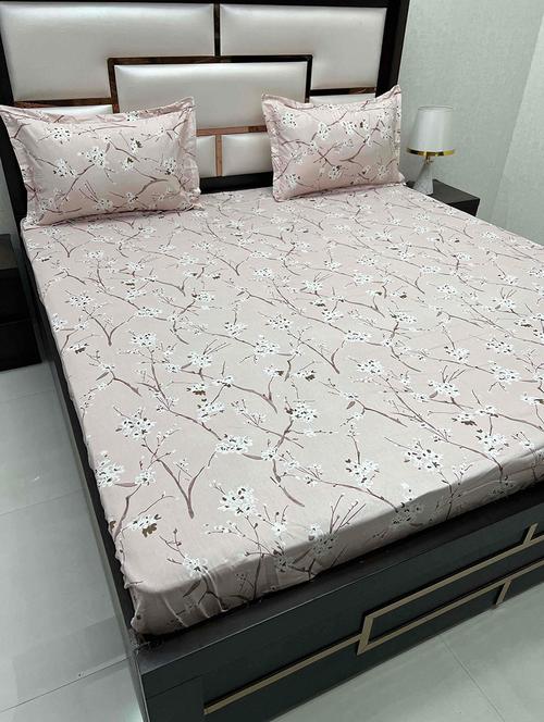 printed tc fitted king-sized bedsheet with 2 pillow covers - 21602310 - Very Small Image - 1