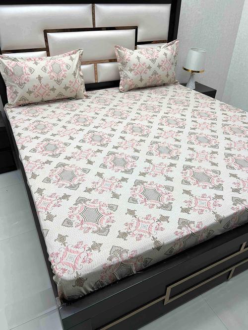 printed tc fitted king-sized bedsheet with 2 pillow covers - 21602327 - Very Small Image - 1