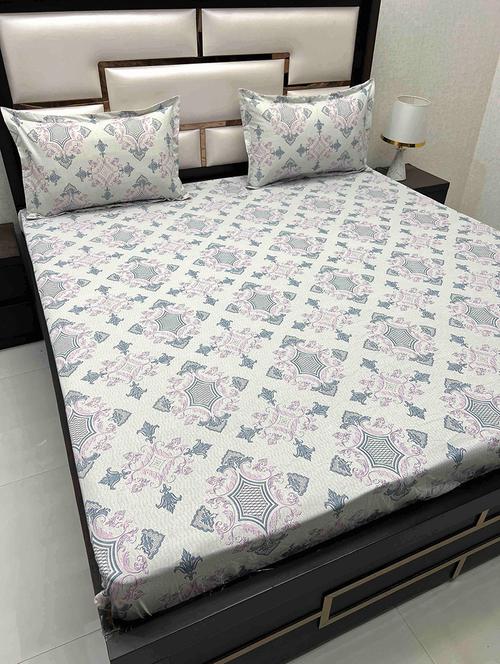 printed tc fitted king-sized bedsheet with 2 pillow covers - 21602335 - Very Small Image - 1
