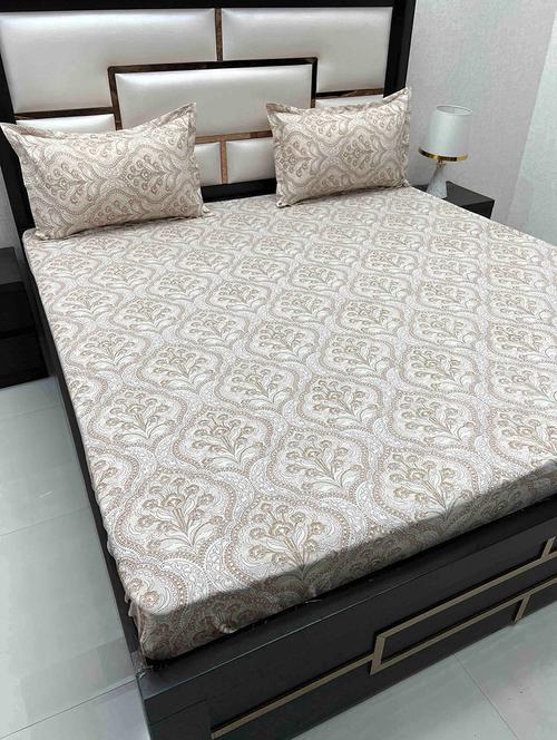 printed tc fitted king-sized bedsheet with 2 pillow covers - 21602348 - Very Small Image - 1