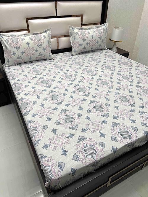 printed tc fitted king-sized bedsheet with 2 pillow covers - 21602361 - Very Small Image - 1