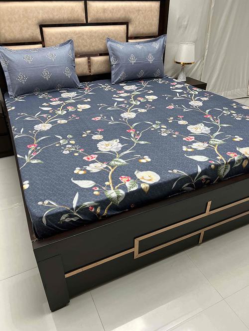 floral printed tc fitted king-sized bedsheet with 2 pillow covers - 21602379 - Very Small Image - 1