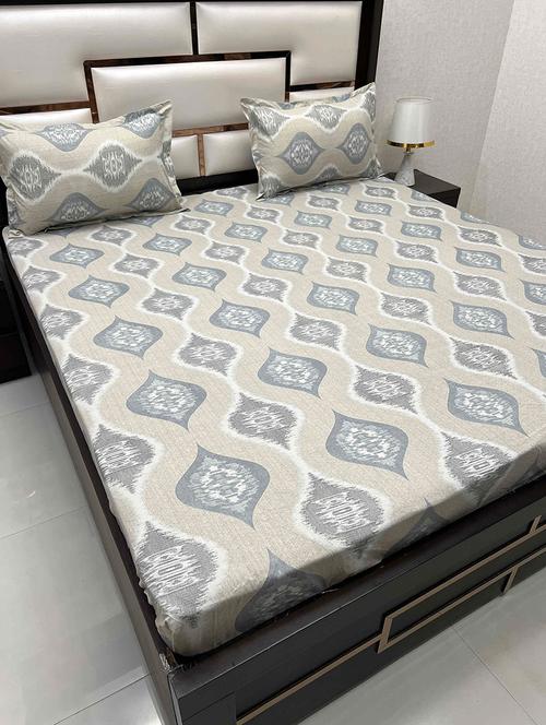 printed tc fitted king-sized bedsheet with 2 pillow covers - 21602388 - Very Small Image - 1