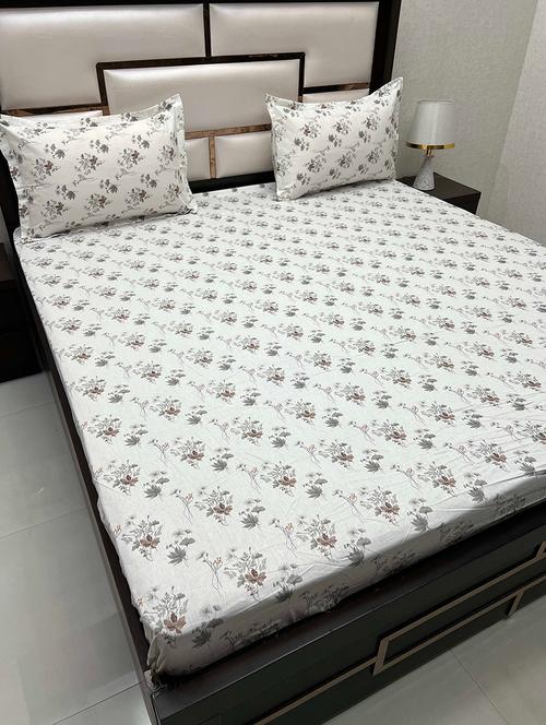 printed tc fitted king-sized bedsheet with 2 pillow covers - 21602393 - Very Small Image - 1