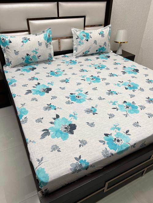 printed tc fitted king-sized bedsheet with 2 pillow covers - 21602398 - Very Small Image - 1