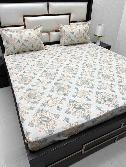 printed tc fitted king-sized bedsheet with 2 pillow covers - 21602416 - Very Small Image - 1