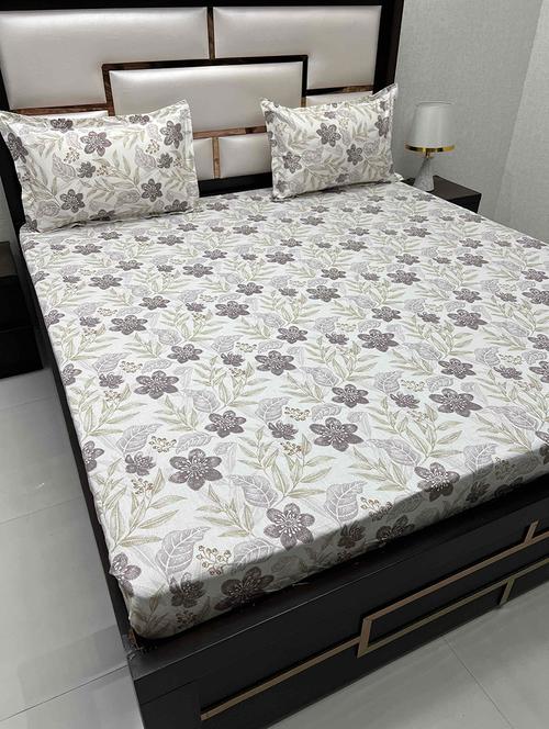 printed tc fitted king-sized bedsheet with 2 pillow covers - 21602435 - Very Small Image - 1
