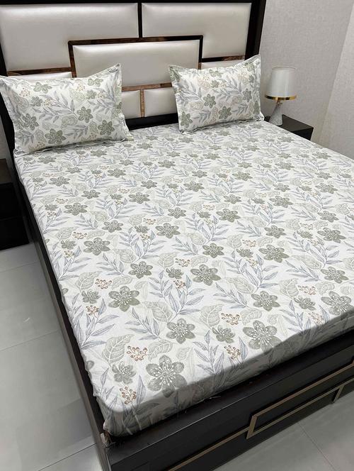 printed tc fitted king-sized bedsheet with elastic and 2 pillow covers - 21602436 - Very Small Image - 1