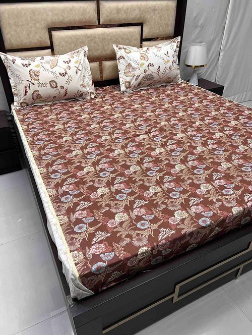 printed tc fitted king-sized bedsheet with 2 pillow covers - 21602455 - Very Small Image - 1