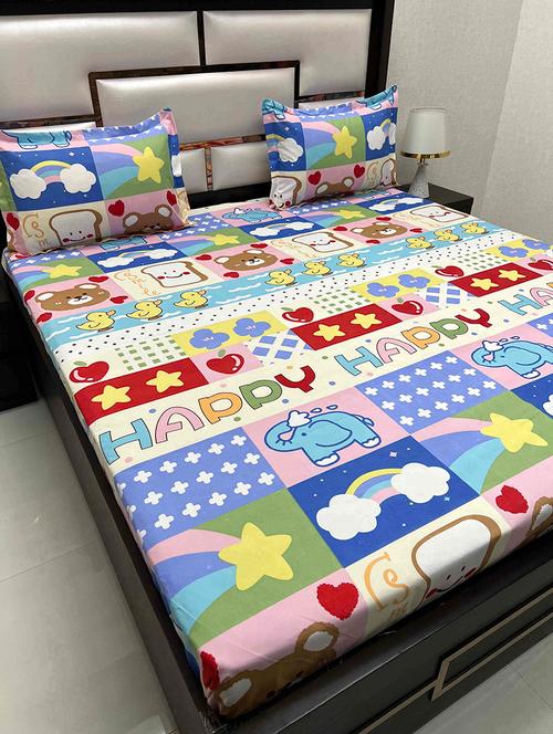 printed tc fitted king-sized bedsheet with 2 pillow covers - 21602458 - Very Small Image - 1