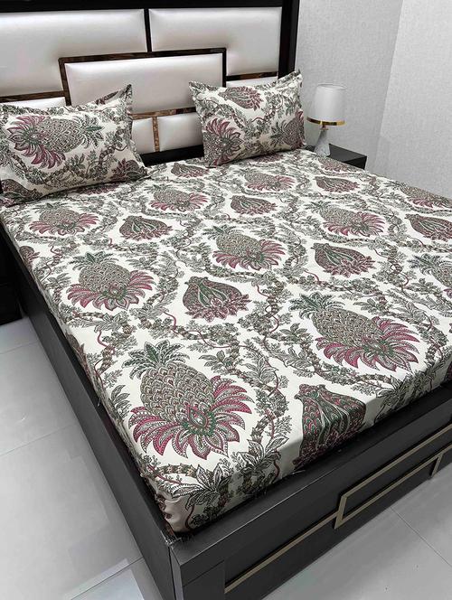 printed tc fitted king-sized bedsheet with 2 pillow covers - 21602465 - Very Small Image - 1