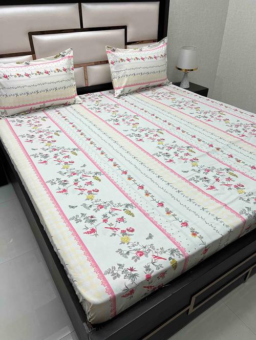 printed tc fitted king-sized bedsheet with 2 pillow covers - 21602472 - Very Small Image - 1