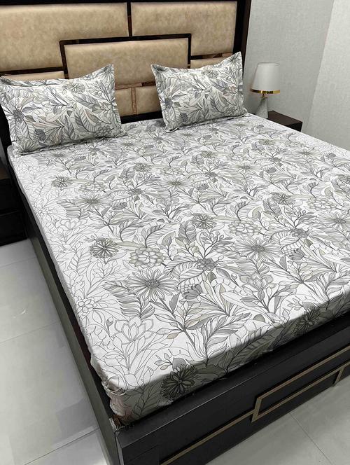 printed tc fitted king-sized bedsheet with 2 pillow cover - 21602551 - Very Small Image - 1