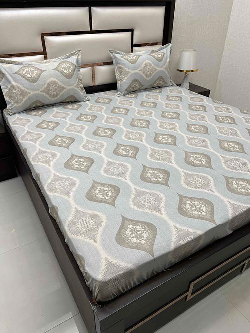 printed tc fitted king-sized bedsheet with 2 pillow covers - 21602593 - Very Small Image - 1
