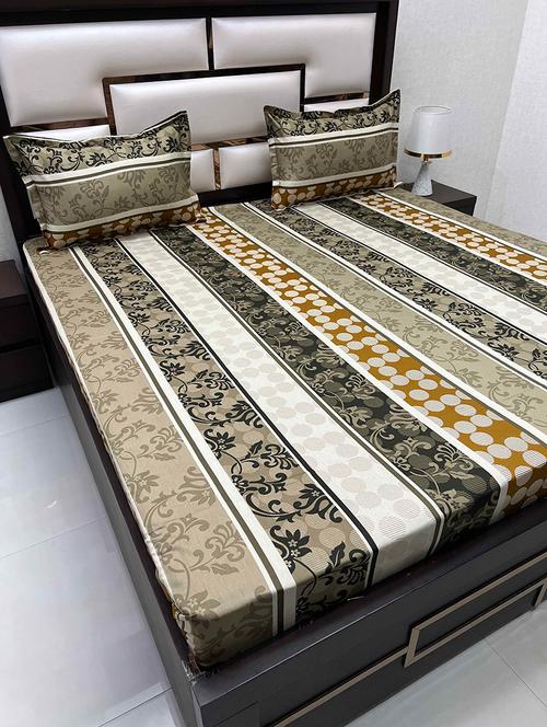 printed tc fitted king-sized bedsheet with 2 pillow covers - 21602599 - Very Small Image - 1