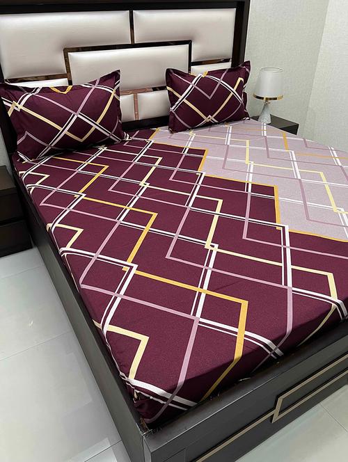 printed tc fitted king-sized bedsheet with 2 pillow covers - 21602603 - Very Small Image - 1