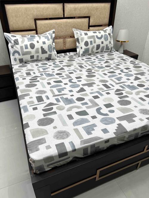 printed tc fitted king-sized bedsheet with 2 pillow covers - 21602685 - Very Small Image - 1